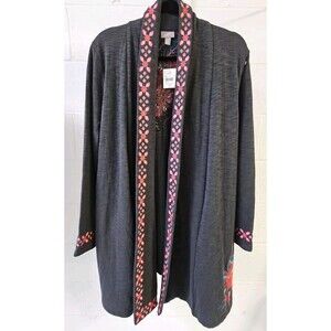 J.JILL Boho Open Style Floral Embroidered Duster Cardigan NWT SZ PETITE LARGE